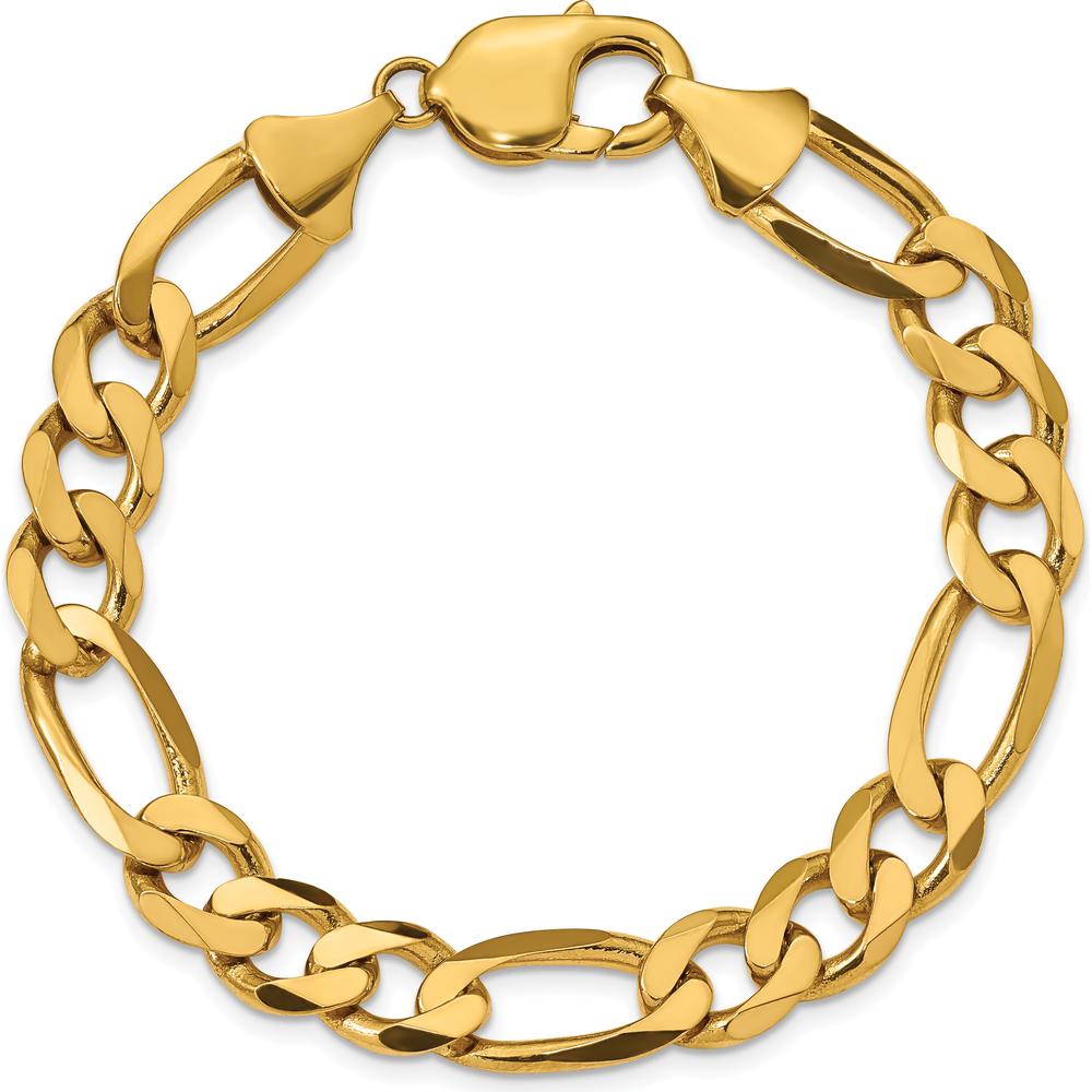 10K Yellow Gold 10mm Flat Figaro Chain Bracelet with Lobster Clasp - 9in Length