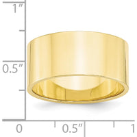 10K Yellow Gold 10mm Flat Wedding Band - Lightweight, Size 8