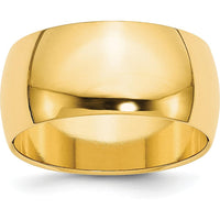 10K Yellow Gold 10mm Half Round Wedding Band - Size 9