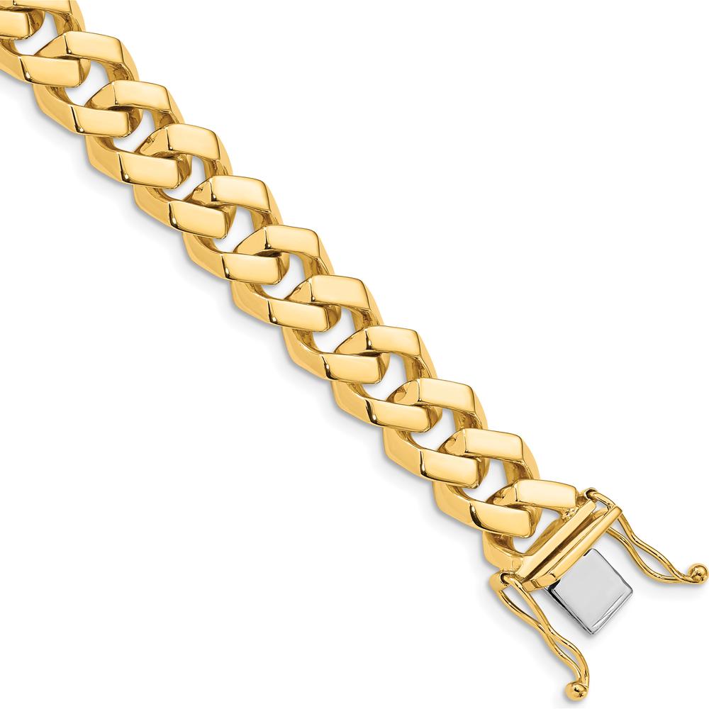 10K Yellow Gold 10mm Hand-Polished Fancy Link Bracelet with Box Catch Clasp