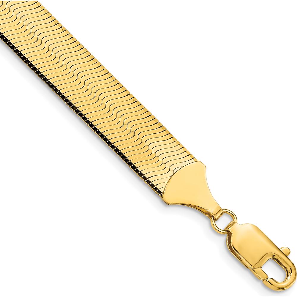 10K Yellow Gold 10mm Herringbone Chain Bracelet - Polished Solid Gold with Lobster Clasp
