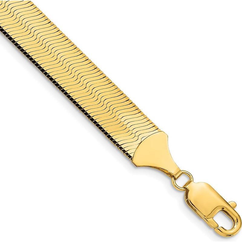 10K Yellow Gold 10mm Herringbone Chain Bracelet with Lobster Clasp