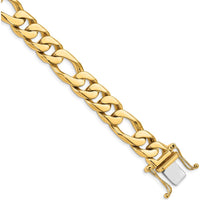 10K Yellow Gold 11mm Hand-Polished Figaro Link Bracelet with Box Catch Clasp