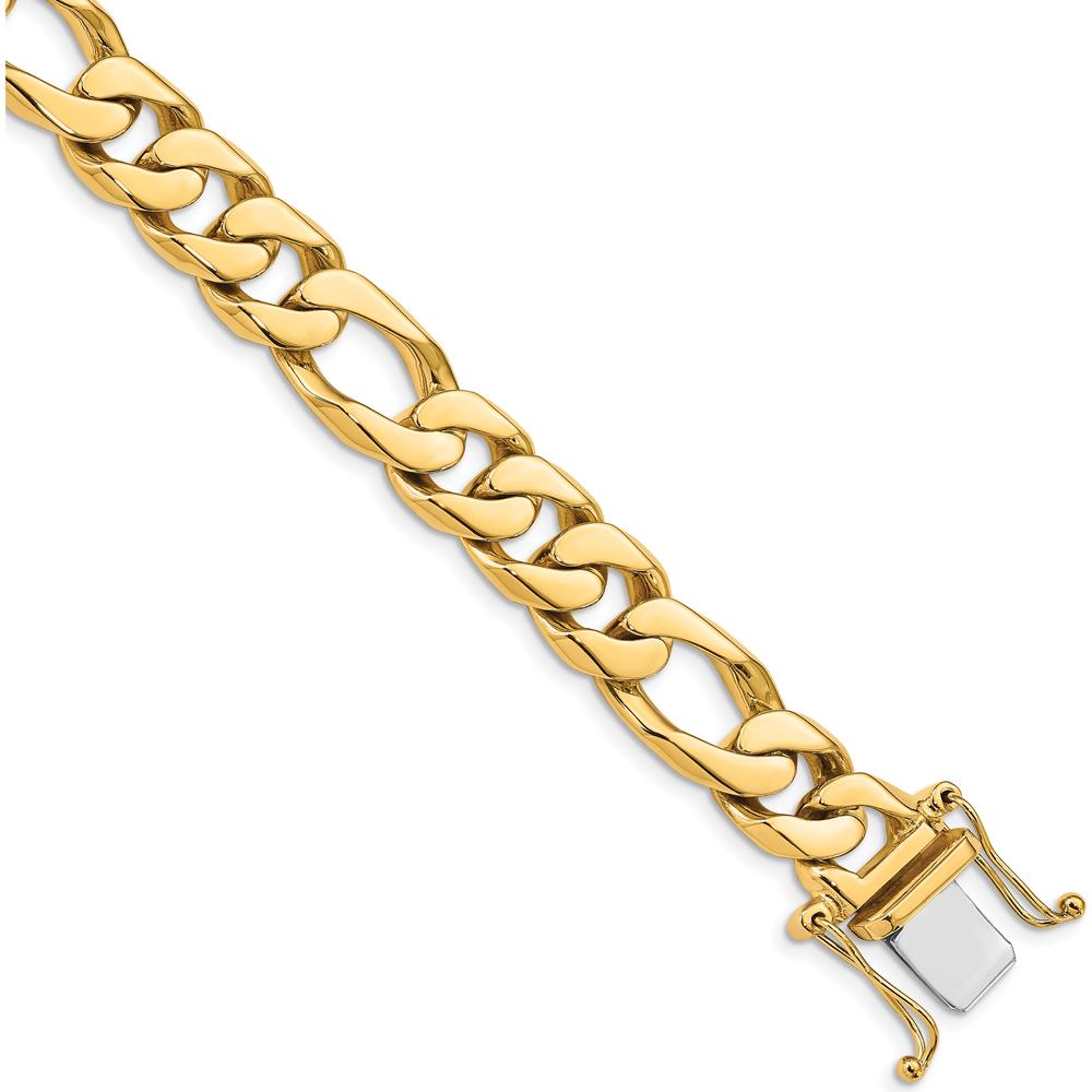 10K Yellow Gold 11mm Hand-Polished Figaro Link Bracelet with Box Catch Clasp