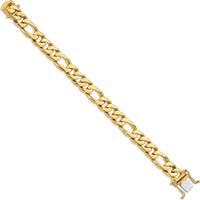 10K Yellow Gold 11mm Hand-Polished Figaro Link Bracelet with Box Catch Clasp