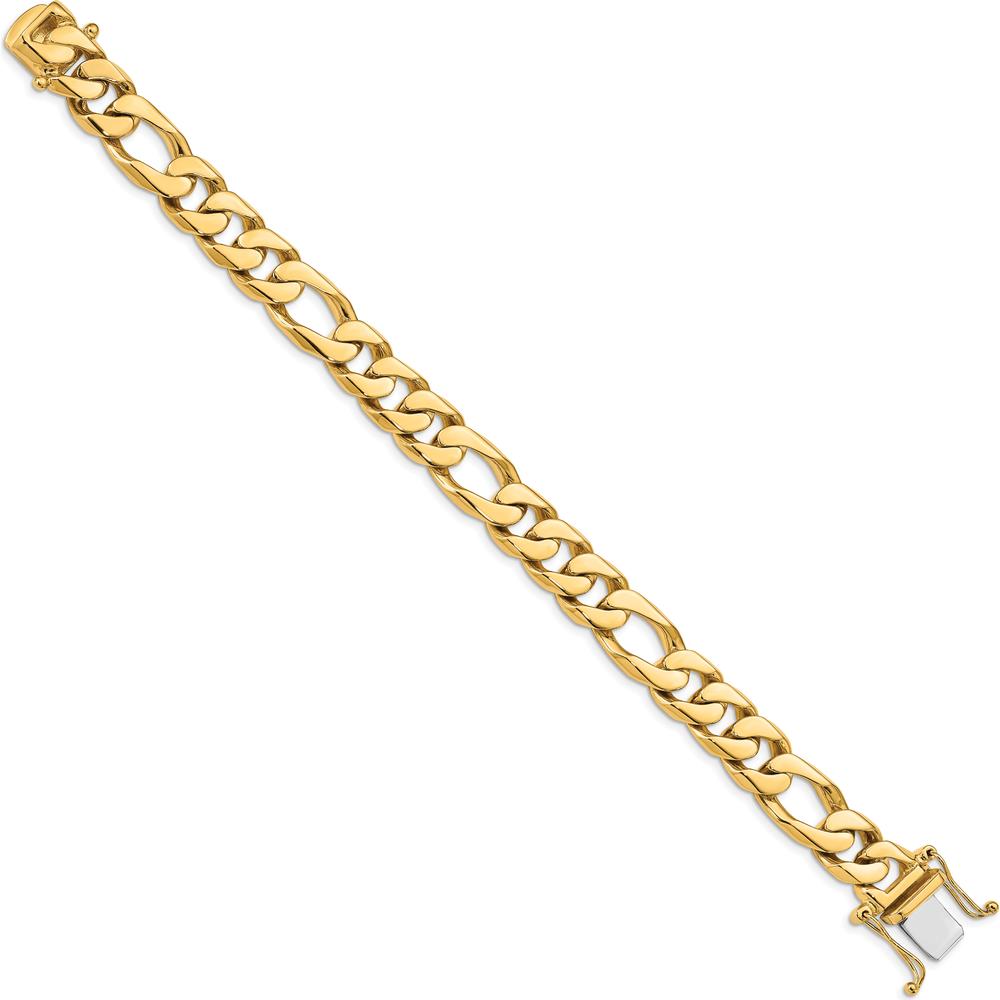 10K Yellow Gold 11mm Hand-Polished Figaro Link Bracelet with Box Catch Clasp