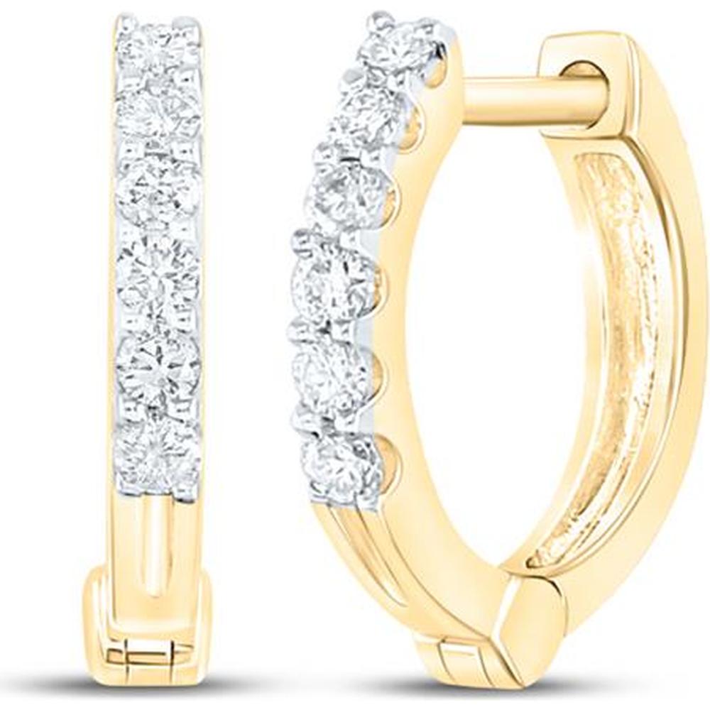 10K Yellow Gold 11mm Huggie Hoop Earrings with Prong-Set Round Diamonds - 0.10 Carat Total Diamond Weight
