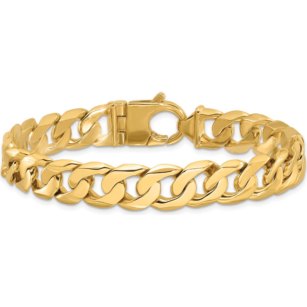 10K Yellow Gold 11mm Polished Curb Link Bracelet with Fancy Lobster Clasp - 9"