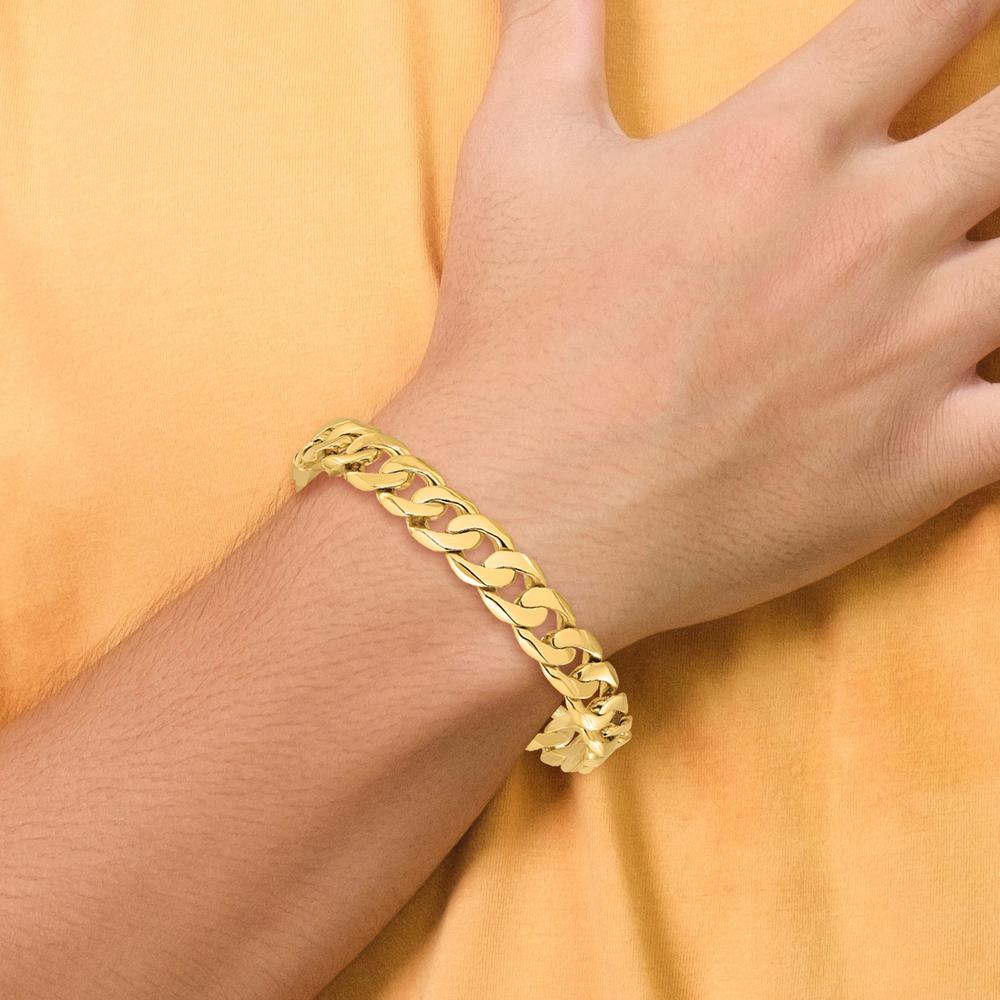 10K Yellow Gold 11mm Polished Curb Link Bracelet with Fancy Lobster Clasp - 9"