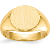 10K Yellow Gold 12.5x13.5mm Open Back Men's Signet Ring with Satin Finish and Engravable Top