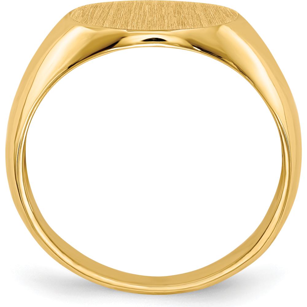 10K Yellow Gold 12.5x13.5mm Open Back Men's Signet Ring with Satin Finish and Engravable Top