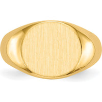 10K Yellow Gold 12.5x13.5mm Open Back Men's Signet Ring with Satin Finish and Engravable Top