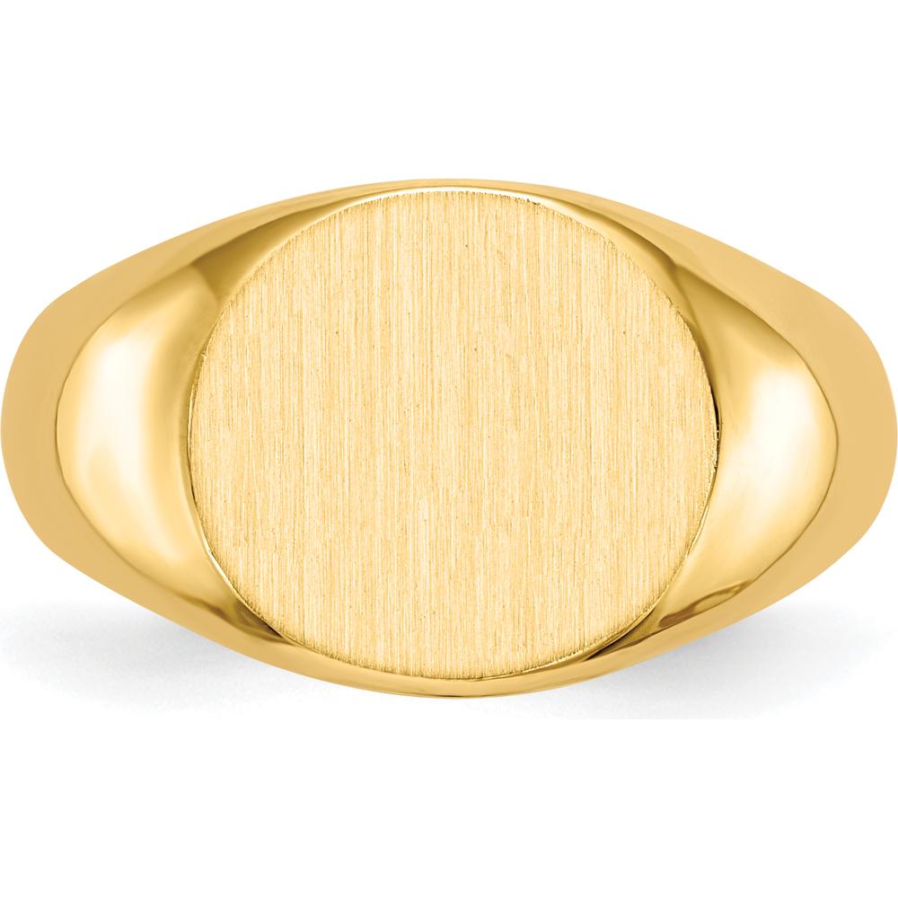 10K Yellow Gold 12.5x13.5mm Open Back Men's Signet Ring with Satin Finish and Engravable Top