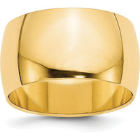 10K Yellow Gold 12mm Half Round Wedding Band with Adjustable Sizing - Size 6.5