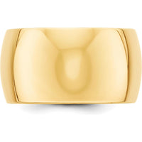 10K Yellow Gold 12mm Half Round Wedding Band with Adjustable Sizing - Size 6.5