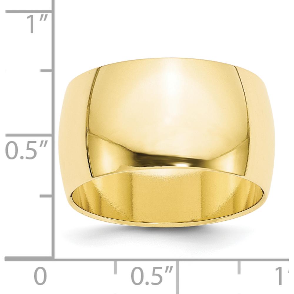 10K Yellow Gold 12mm Half Round Wedding Band with Adjustable Sizing - Size 6.5