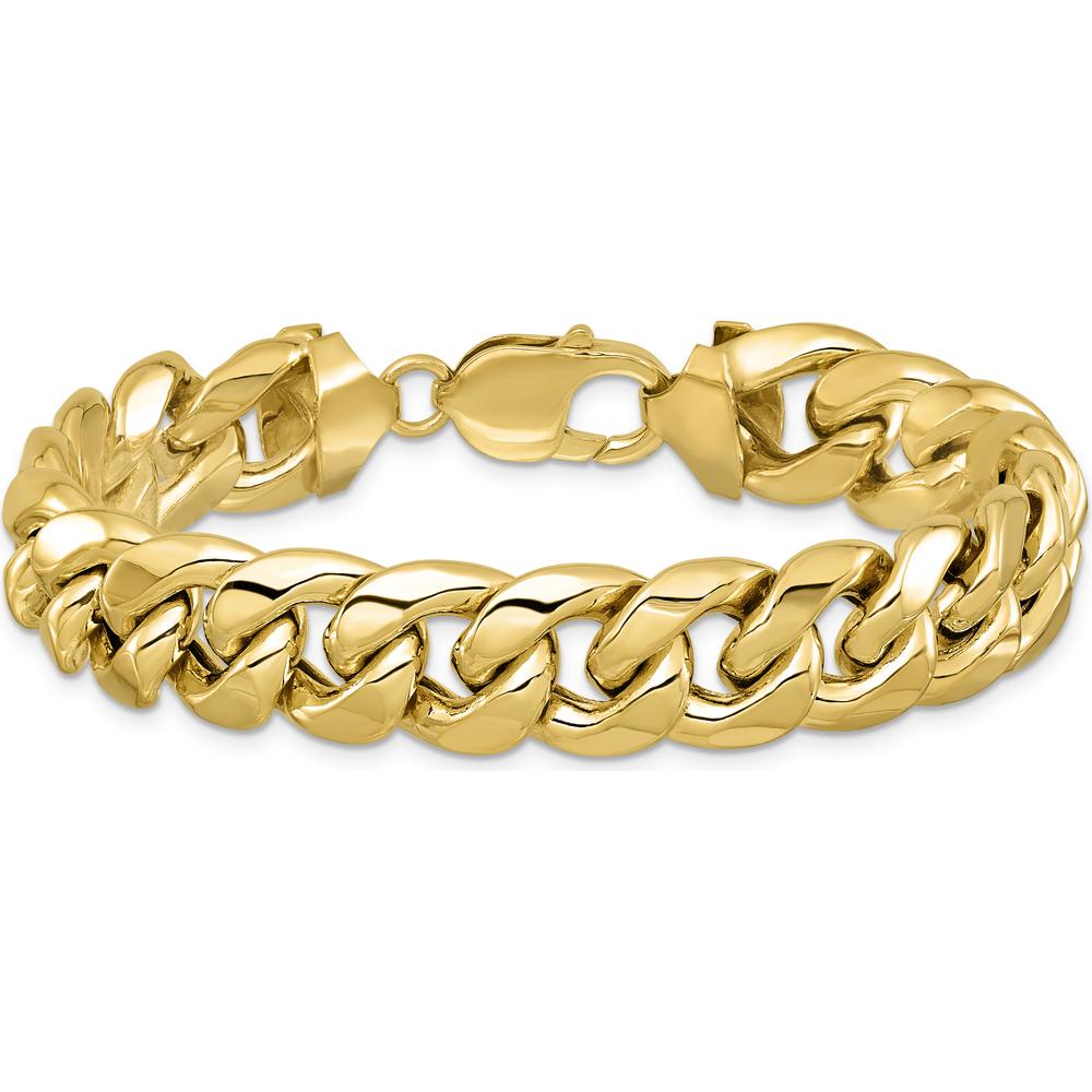 10K Yellow Gold 13.2mm Semi-Solid Miami Cuban Chain Bracelet - Unisex, 8" Length