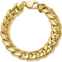 10K Yellow Gold 13.2mm Semi-Solid Miami Cuban Chain Bracelet - Unisex, 8" Length