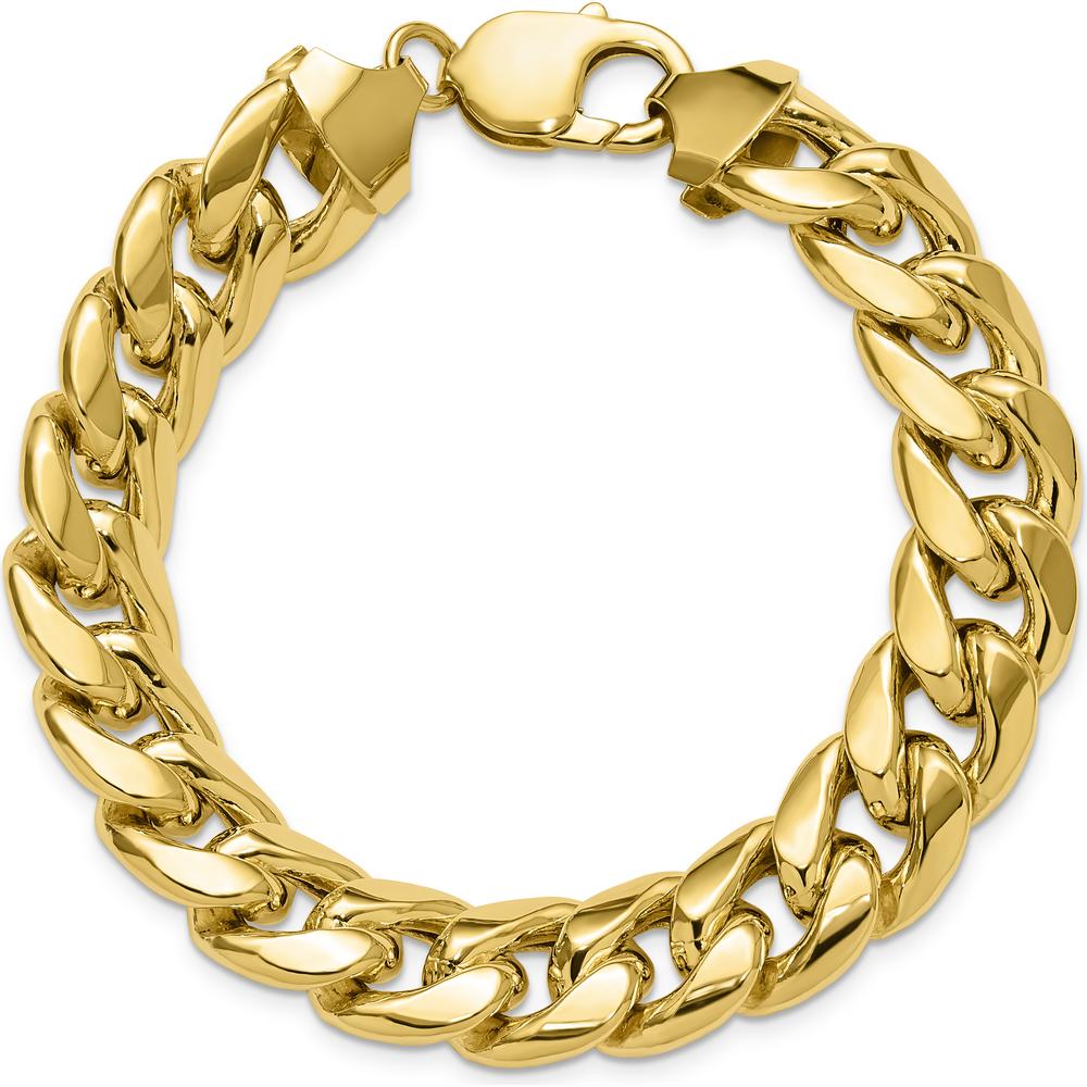10K Yellow Gold 13.2mm Semi-Solid Miami Cuban Chain Bracelet - Unisex, 8" Length