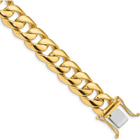 10K Yellow Gold 13.4mm Hand-Polished Rounded Curb Link Bracelet with Box Catch Clasp