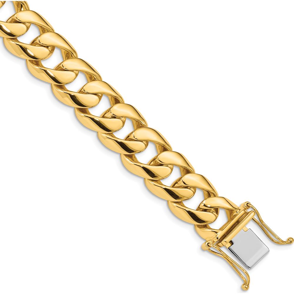 10K Yellow Gold 13.4mm Hand-Polished Rounded Curb Link Bracelet with Box Catch Clasp