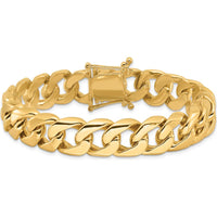 10K Yellow Gold 13.4mm Hand-Polished Rounded Curb Link Bracelet with Box Catch Clasp