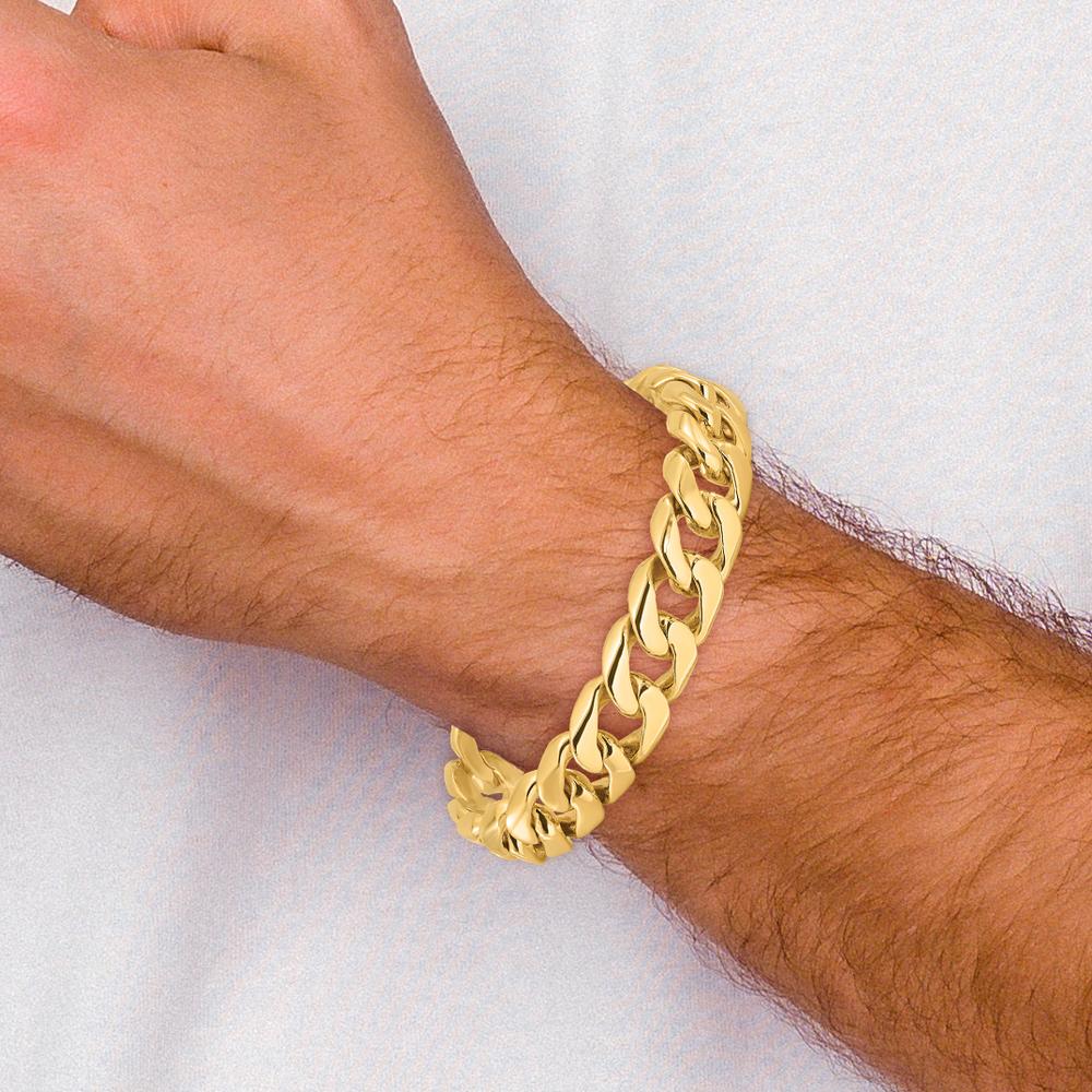 10K Yellow Gold 13.4mm Hand-Polished Rounded Curb Link Bracelet with Box Catch Clasp
