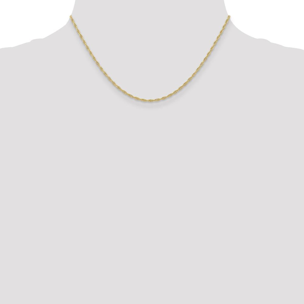 10K Yellow Gold 16" 1.55mm Carded Cable Rope Chain - Polished Finish