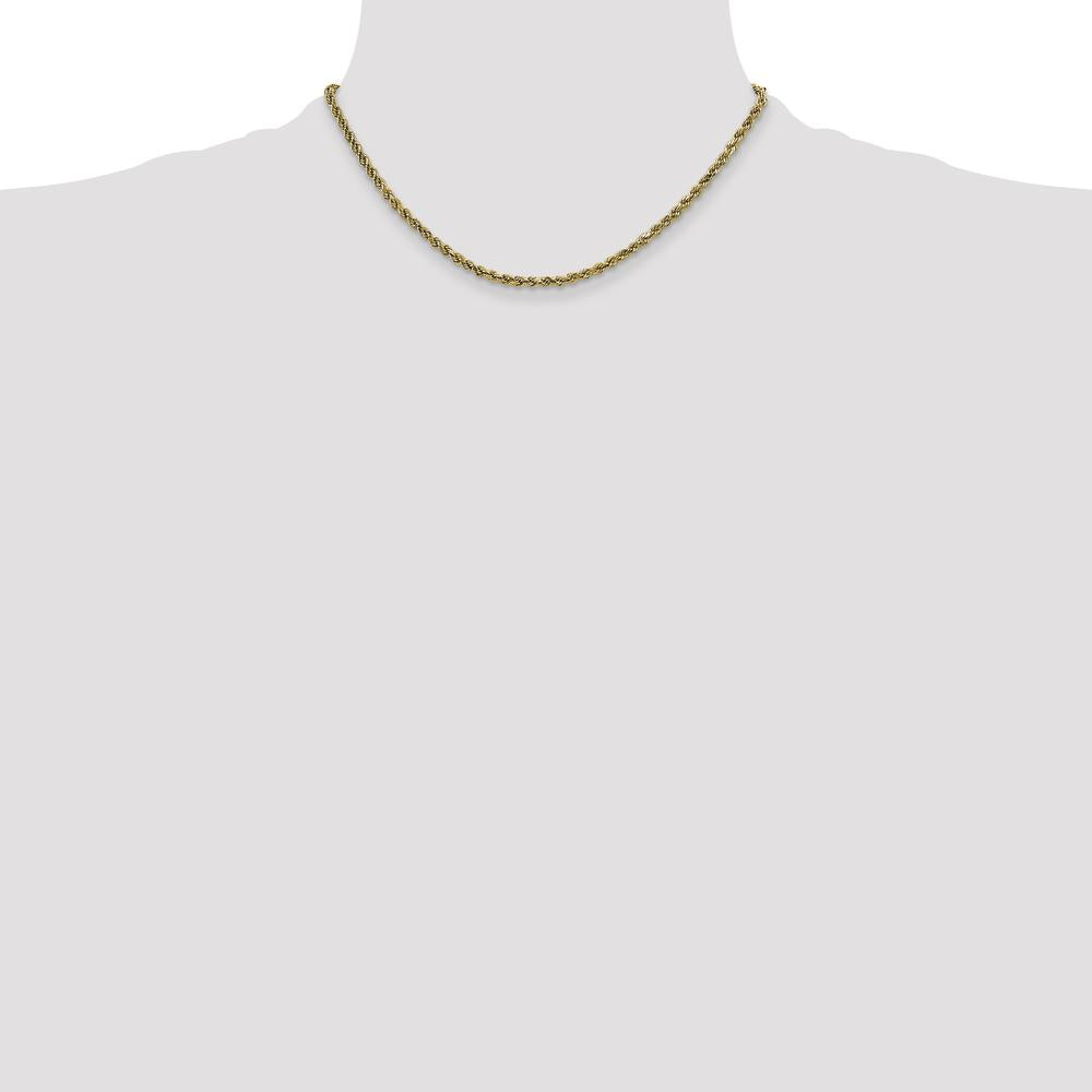 10K Yellow Gold 16" 2.25mm Semi-Solid Diamond-Cut Rope Chain Necklace