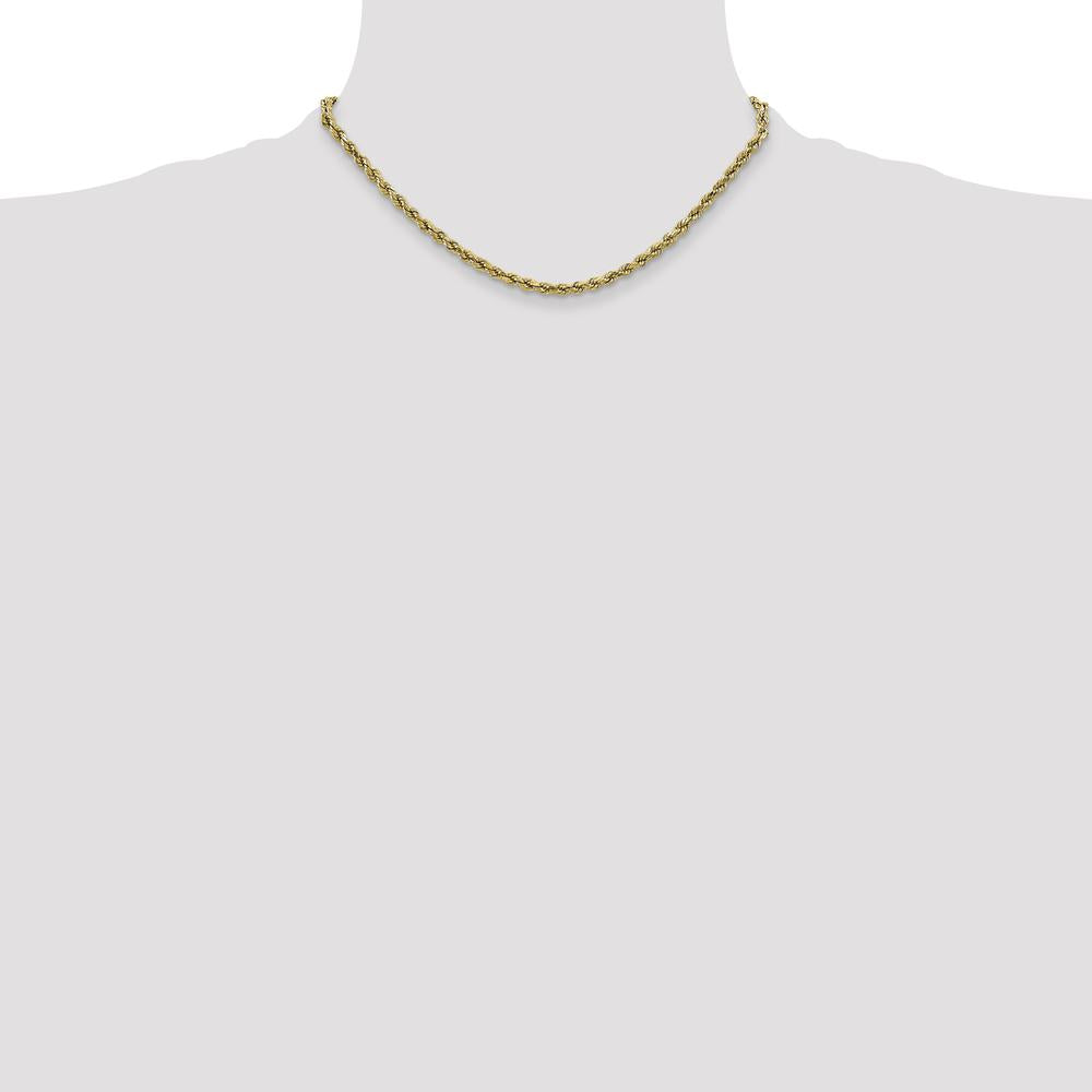 10K Yellow Gold 16" 2.5mm Diamond-Cut Rope Chain - Semi-Solid Design