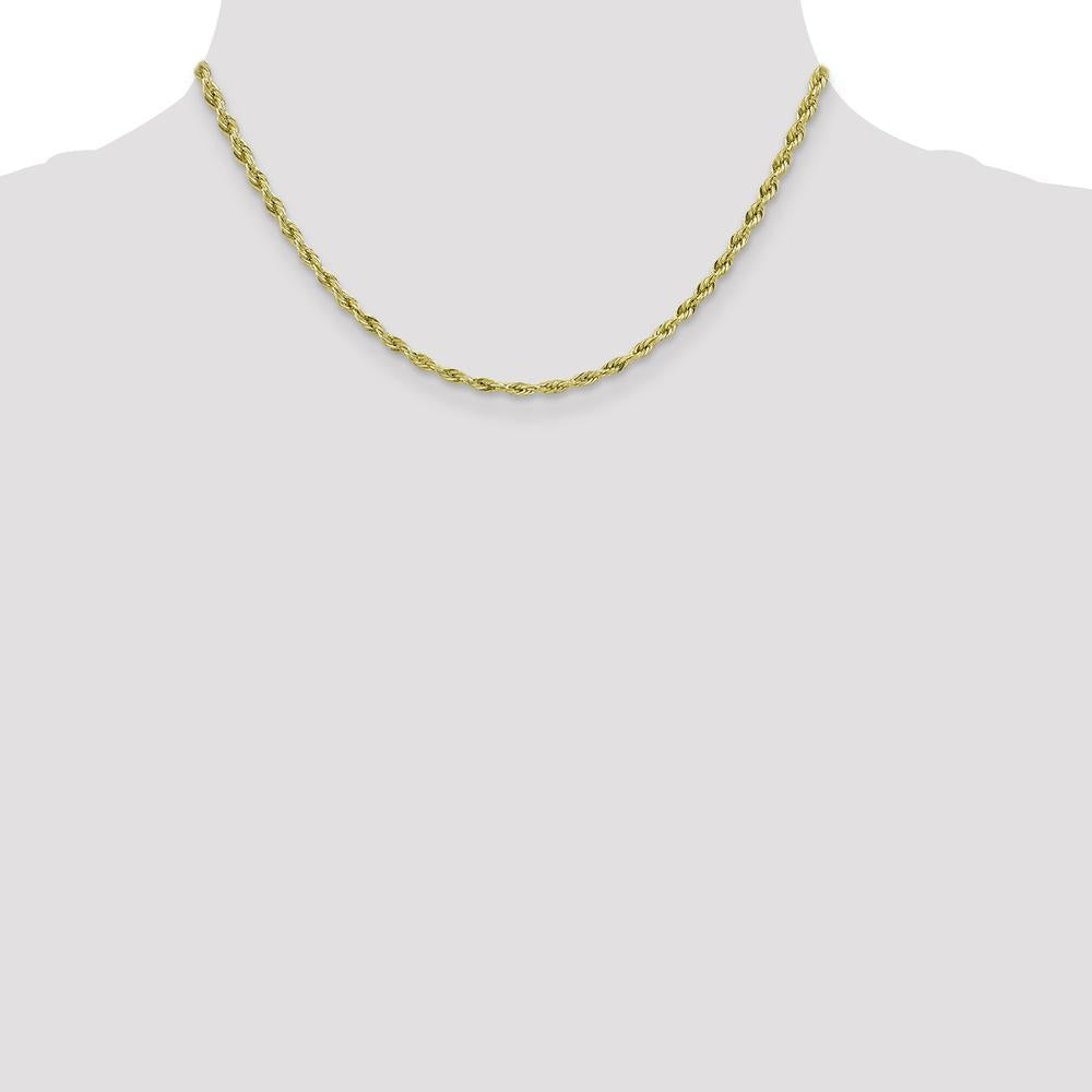 10K Yellow Gold 16" 3mm Semi-Solid Rope Chain with Polished Finish