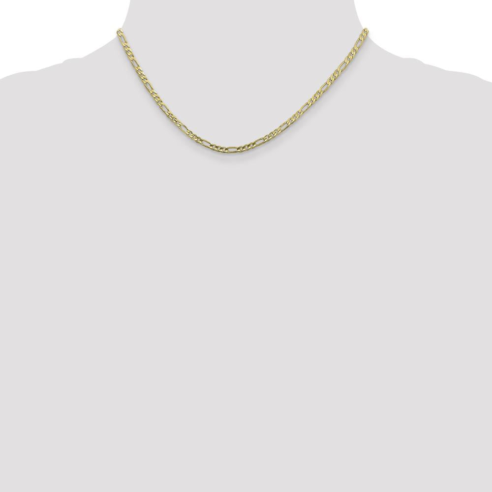 10K Yellow Gold 16" Flat Figaro Chain Necklace - 3mm Width
