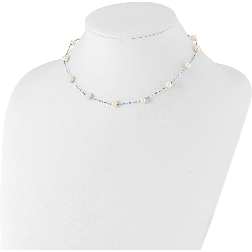 10K Yellow Gold 16" Freshwater Cultured Pearl 12-Station Necklace - 5.5-6.5mm Pearls