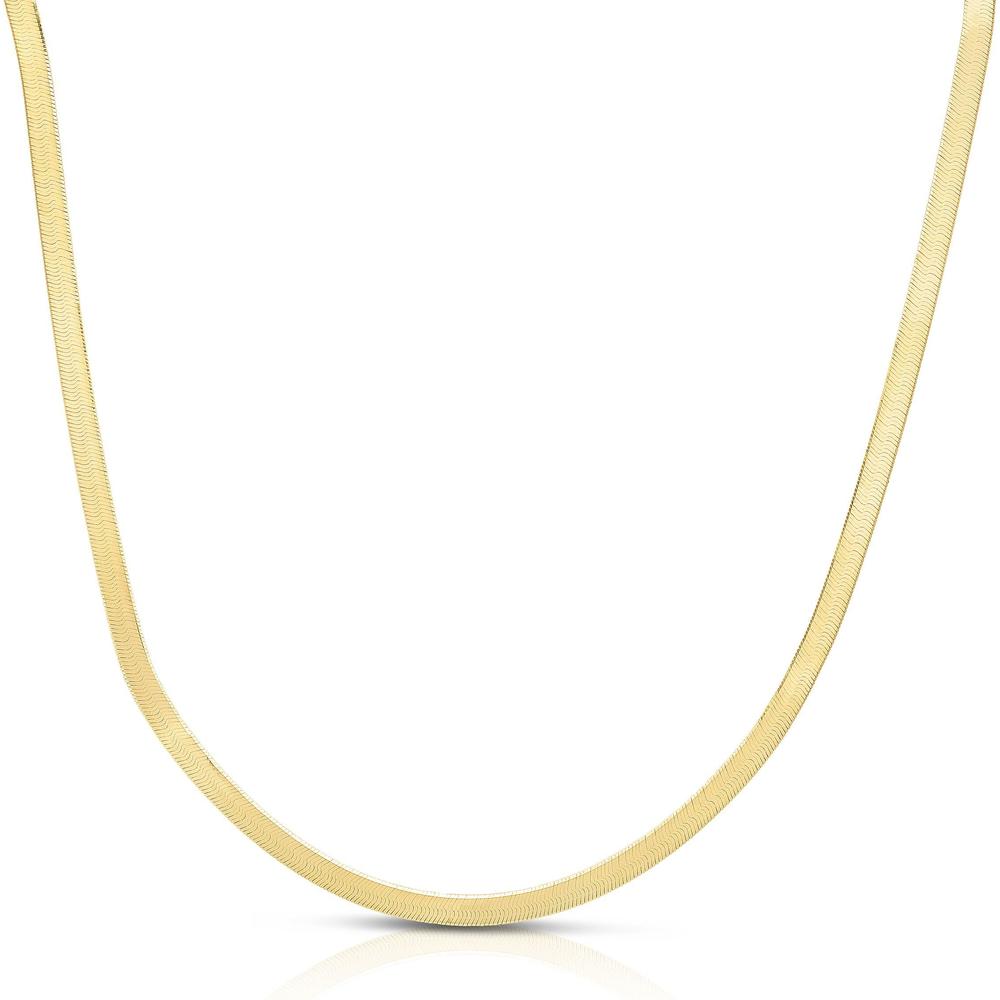 10K Yellow Gold 16" Herringbone Chain Necklace - 3.8mm Width by Orozza Fine Jewelry