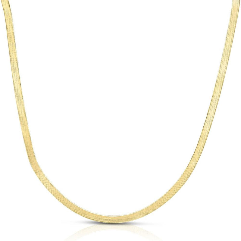 10K Yellow Gold 16" Herringbone Chain Necklace - 3.8mm Width by Orozza Fine Jewelry