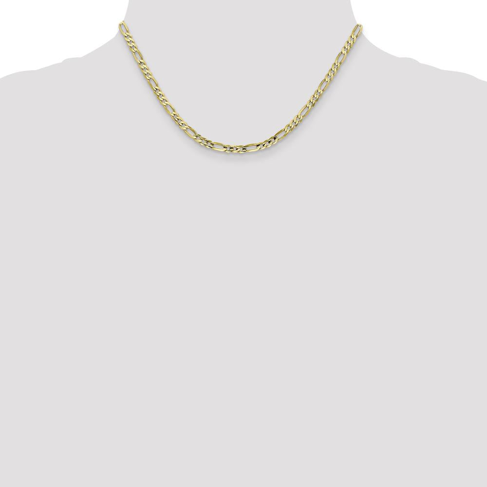 10K Yellow Gold 16" Polished Concave Open Figaro Chain - 4mm Width