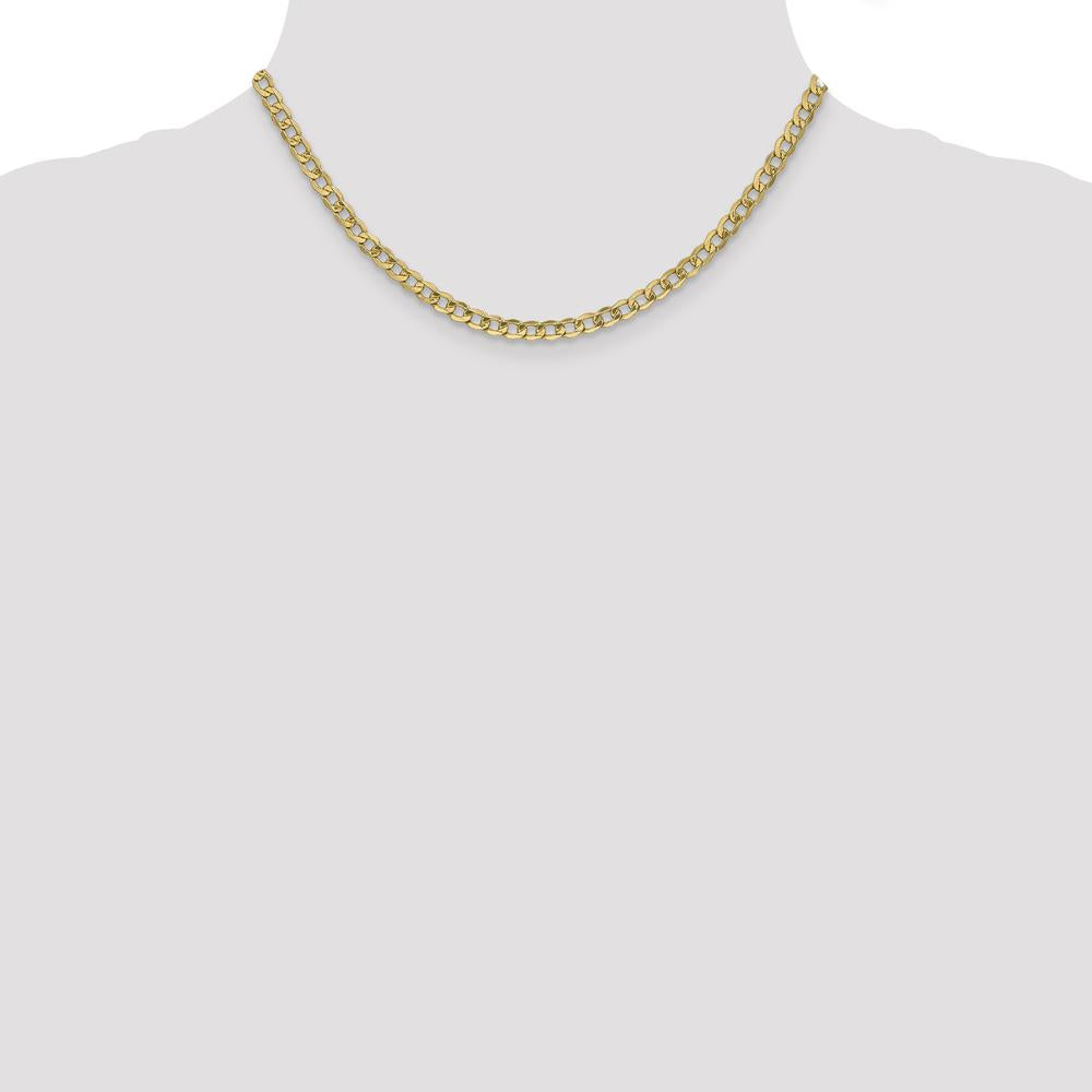 10K Yellow Gold 16" Semi-Solid Curb Link Necklace - 4.3mm Width