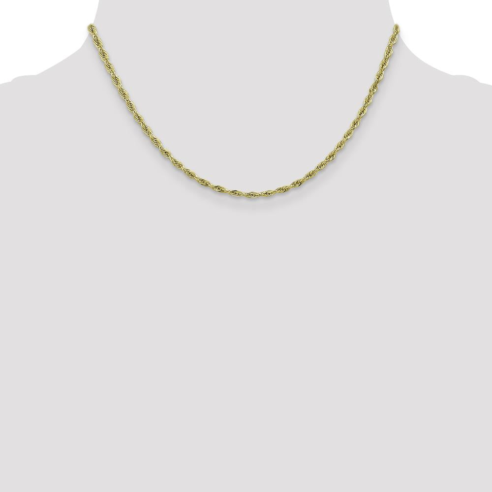 10K Yellow Gold 16" Semi-Solid Rope Chain Necklace - 2.8mm Width