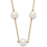 10K Yellow Gold 16" Station Necklace with 12 Cultured Freshwater Pearls - 5.5-6.5mm