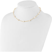10K Yellow Gold 16" Station Necklace with 12 Cultured Freshwater Pearls - 5.5-6.5mm