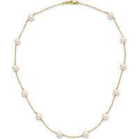 10K Yellow Gold 16" Station Necklace with 12 Cultured Freshwater Pearls - 5.5-6.5mm