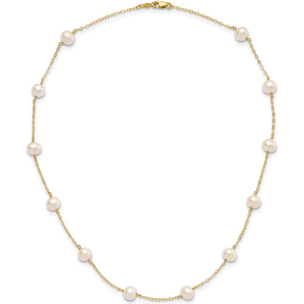 10K Yellow Gold 16" Station Necklace with 12 Cultured Freshwater Pearls - 5.5-6.5mm