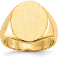10K Yellow Gold 17.5x14.0mm Closed Back Men's Signet Ring with Polished & Brushed Finish