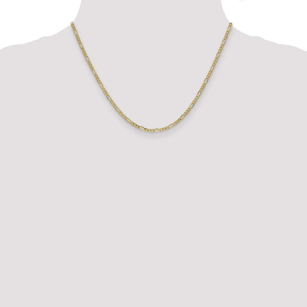 10K Yellow Gold 18" 2.5mm Semi-Solid Figaro Chain with Polished Finish