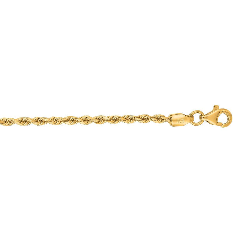 10K Yellow Gold 18" 2mm Diamond Cut Solid Rope Chain Necklace with Lobster Clasp by Orozza Fine Jewelry