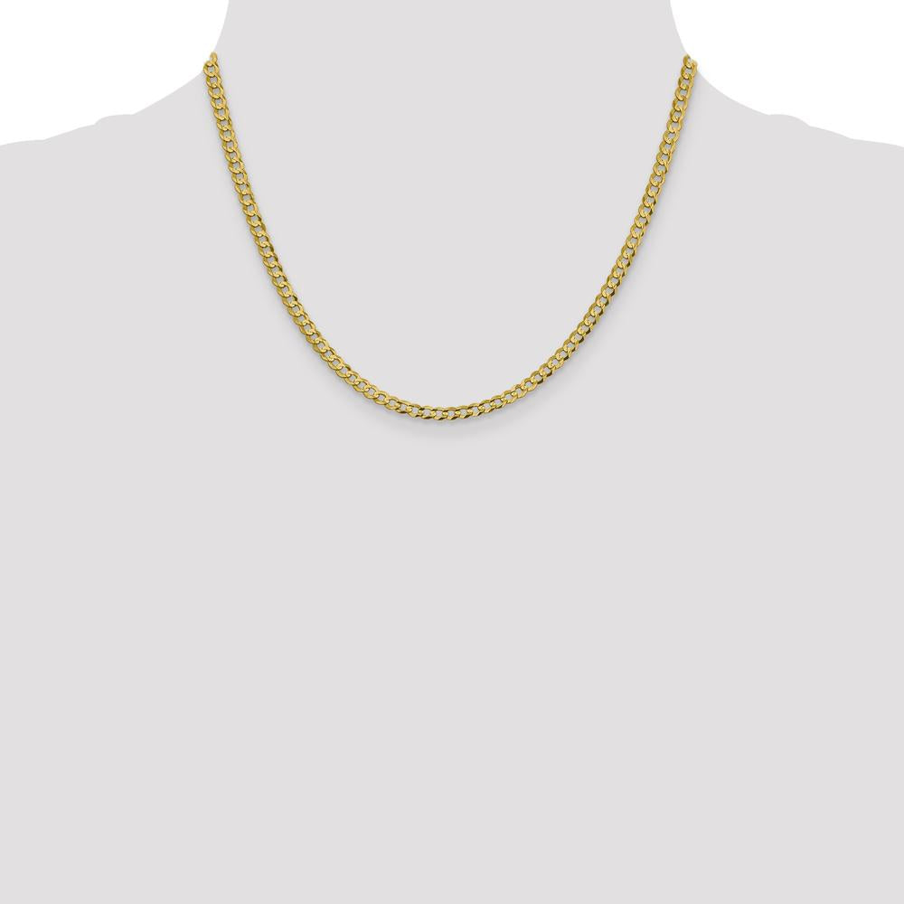 10K Yellow Gold 18" 3.7mm Flat Cuban Chain Necklace - Lightweight and Polished Finish