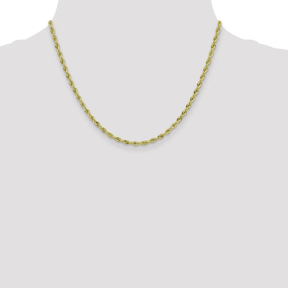 10K Yellow Gold 18" 3mm Semi-Solid Rope Chain Necklace