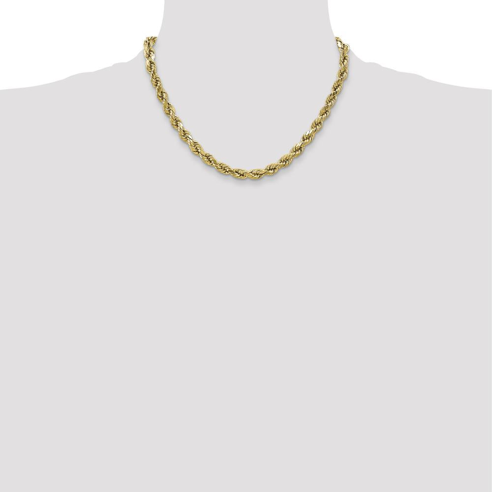 10K Yellow Gold 18" 4.9mm Semi-Solid Diamond-Cut Rope Chain Necklace
