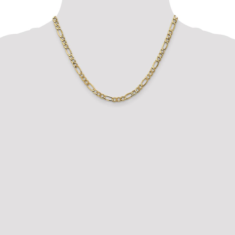 10K Yellow Gold 18" 5.35mm Semi-Solid Figaro Chain with Polished Finish