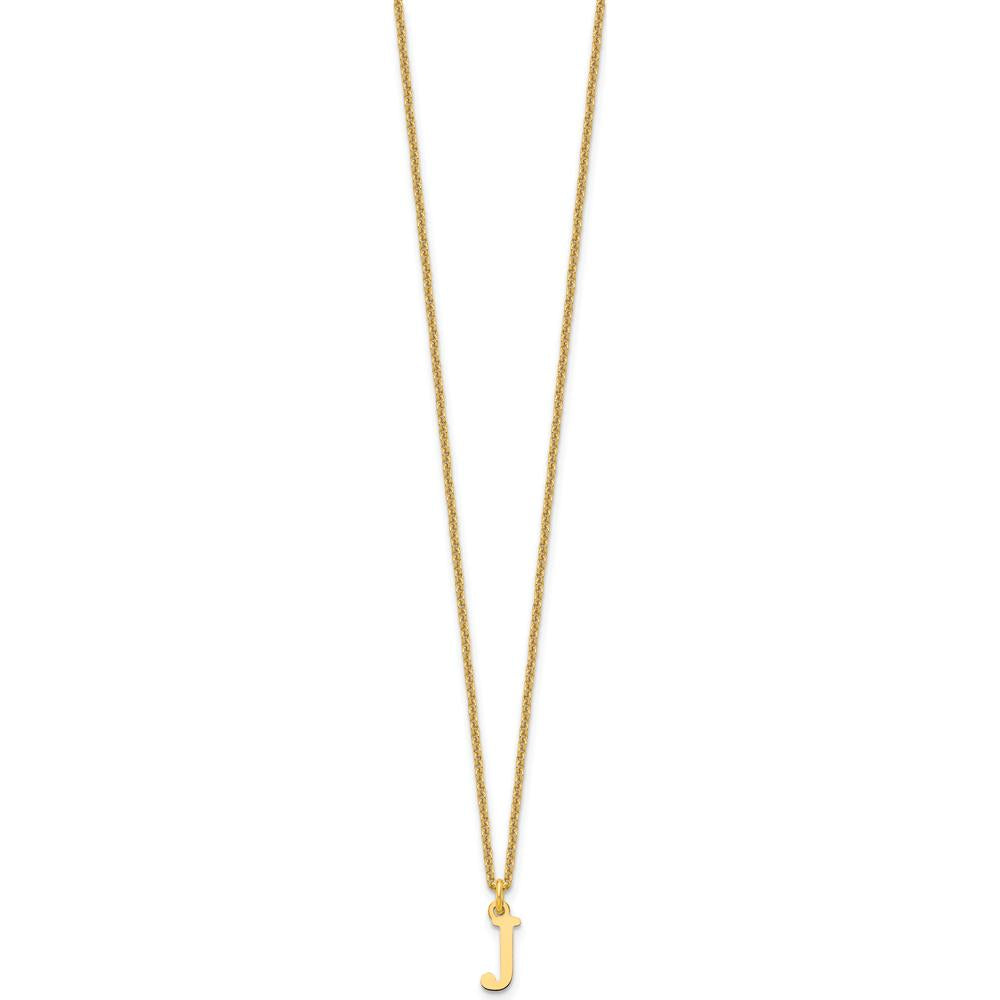 10K Yellow Gold 18" Cable Chain Necklace with Polished Letter J Initial Pendant
